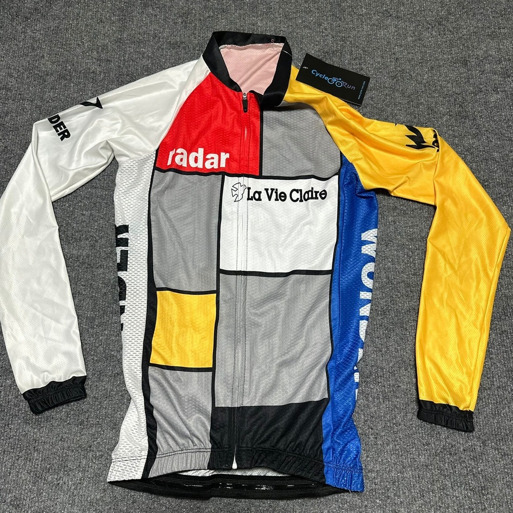 Cycle-Run La Vie Claire Retro Cycling Jersey Long Sleeve Mondrian Pattern Size S